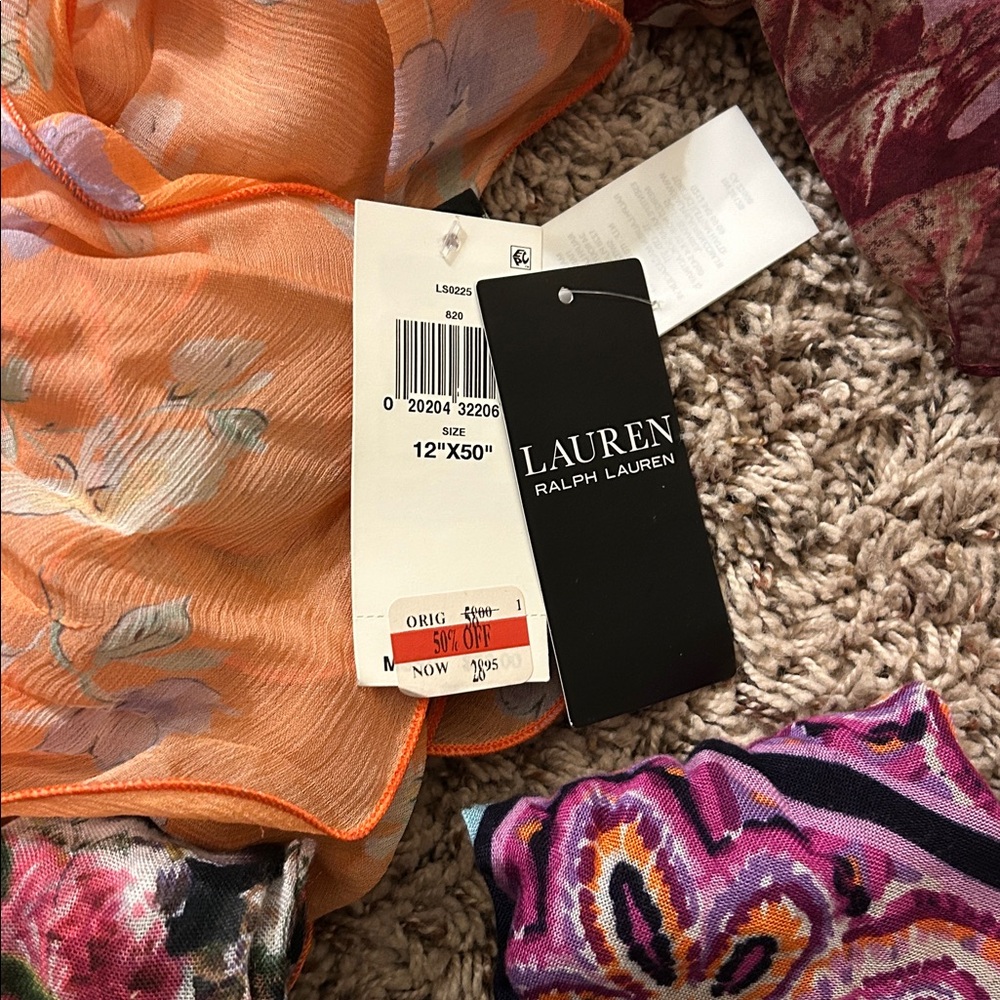 Bundle of 10 Scarves—all long rectangular approx 70” x 18” and 2 scarf hangers - Picture 5 of 9